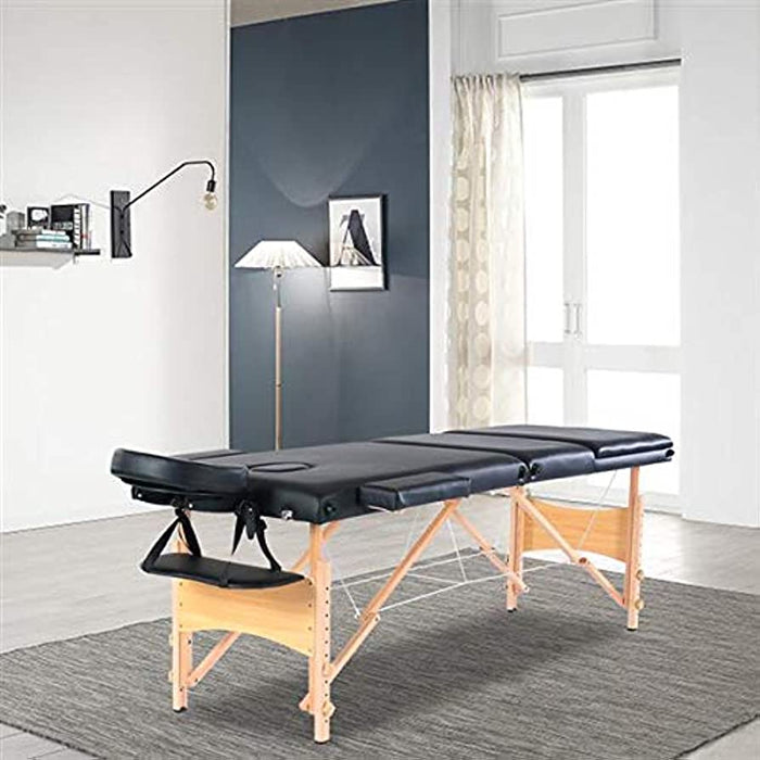 84" L Massage Table 3 Fold Adjustable Portable Facial Spa Salon Bed Tattoo Black