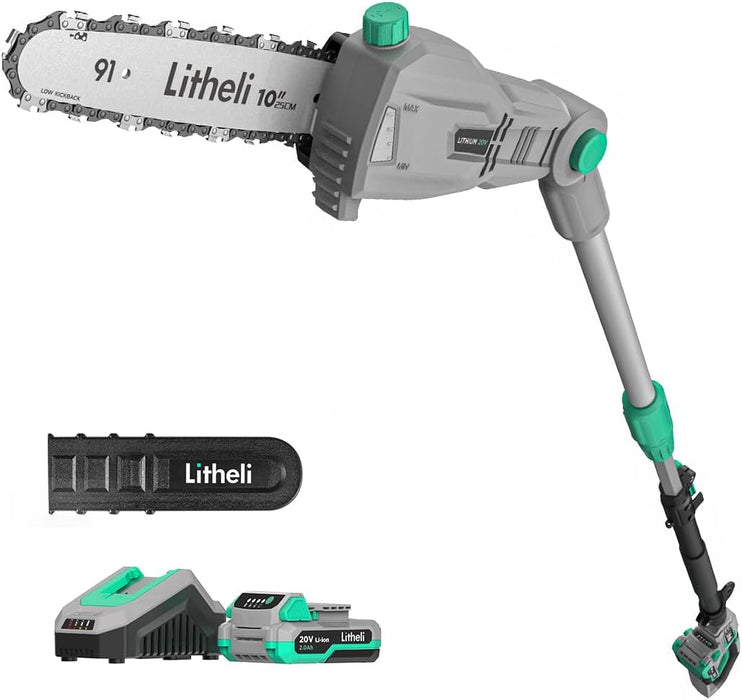 Litheli Cordless Pole Saw 10-Inch, 20V Battery-Powered Pole Saws for Tree Trimming, Tree Trimmer for Branch Cutting, Trimming, Pruning, with 2.0Ah Battery & Charger