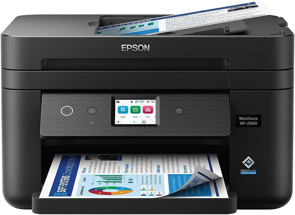 Epson Workforce WF-2960 Wireless All-in-One Printer with Scan, Copy, Fax, Auto Document Feeder, Automatic 2-Sided Printing, 2.4" Touchscreen Display, 150-Sheet Paper Tray and Ethernet ,Black