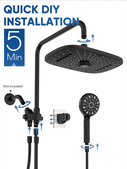 12 Inch Dual Shower Head with Handheld Spray Combo 8+3 Settings - Rain Showerhead High Pressure with Filter - Soft Water Showerheads with Hose - 14.2" Height/Angle Adjustable Slide Bar