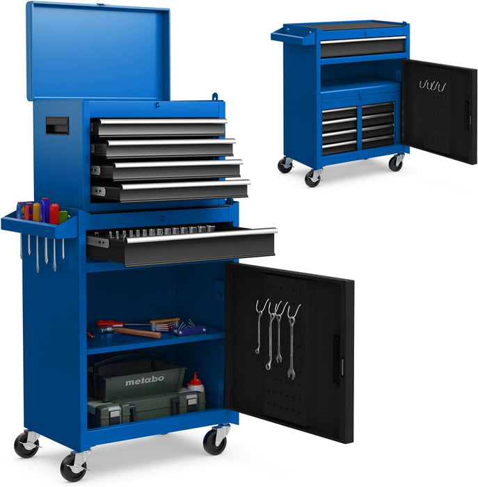 IRONMAX Rolling Tool Chest, 5-Drawer Lockable Tool Cabinet w/Adjustable Shelf & 4 Universal Wheels, 2 in 1 Detachable Tool Box Storage Organizer for Garage Workshop Repair Shop, Blue