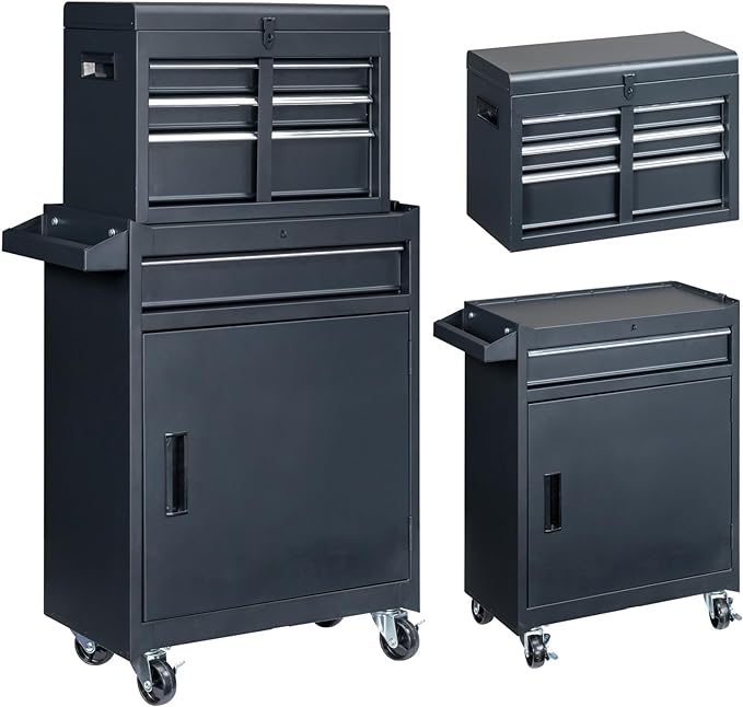 Winado 4-Drawer Rolling Tool Chest with Wheels & Lock & Key, Tool Box with Large Storage Cabinet and Adjustable Shelf, Removable Portable Top Box for Garage, Warehouse, Factory
