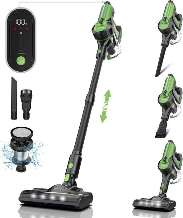 TASVAC Cordless Vacuum Cleaner, 33Kpa Stick Vacuum with LED Display, Up to 50min Runtime, 6-in-1 Lightweight Powerful Vacuum with Detachable Battery Self-Standing for Hard Floor Carpet Pet Hair