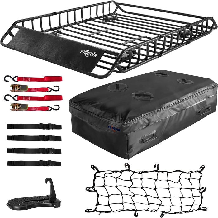 PINGDIR Roof Rack Basket 51" X 36" X 5" Rooftop Rack Cargo Carrier Universal, Waterproof Cargo Bag