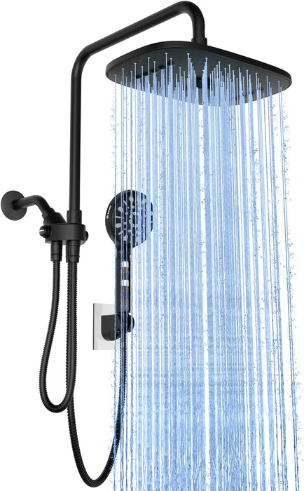12 Inch Dual Shower Head with Handheld Spray Combo 8+3 Settings - Rain Showerhead High Pressure with Filter - Soft Water Showerheads with Hose - 14.2" Height/Angle Adjustable Slide Bar