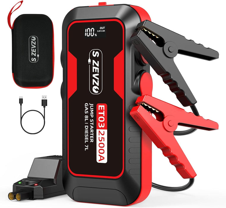 ZEVZO ET03 Car Jump Starter 2500A Jump Starter Battery Pack for Up to 8.0L Gas and 7.0L Diesel