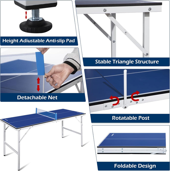 RayChee Portable Ping Pong Table Set Outdoor/Indoor, Weatherproof High-Performance Ping Pong Paddles & Balls,100% Pre-Assembled, Foldable Premium Iron Table Tennis Table