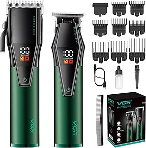VGR Professional Hair Clippers for Men, Barber Clipper and Trimmer Set, Cord/Cordless Hair Cutting Kit with LED Display, Father Day Gifts