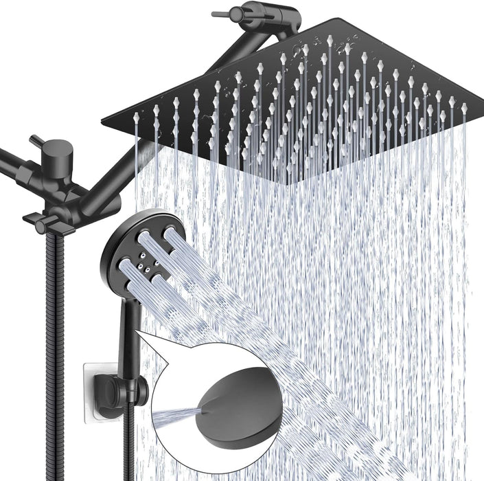 10" Rustproof & High Pressure Rainfall Shower Head with Handheld, 11" Extension Arm, 6 Spray Settings, Built-in Tile Power Wash, Easy Installation