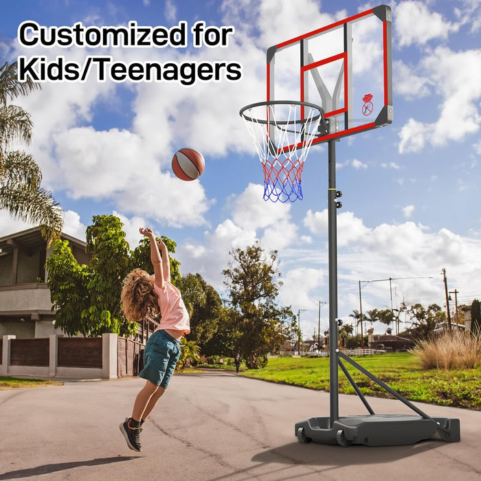 Kids Basketball Hoop Outdoor 4.82-8.53ft Adjustable, Portable Basketball Hoops & Goals for Kids/Teenagers/Youth in Backyard/Driveway/Indoor, with Enlarged Base and PC Backboard