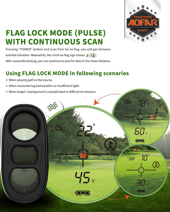 AOFAR GX-6F PRO Golf Rangefinder with Slope and Angle Switch, Flag Lock with Pulse Vibration and Continuous Scan, Tournament Designed, 600 Yards Rangefinder for Distance Measuring