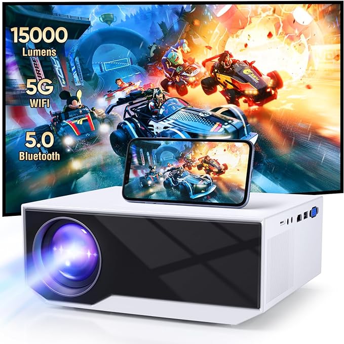 2024 Newest Projector with Wifi Bluetooth, 15000lux 500ANSI Native 1080P Bluetooth Mini Projector For Outdoor Home Movie 300", Compatible with Iphone Android / Ipad/ Laptop/ TV Stick