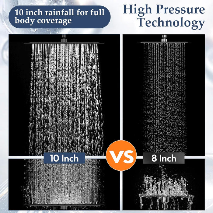 10" Rustproof & High Pressure Rainfall Shower Head with Handheld, 11" Extension Arm, 6 Spray Settings, Built-in Tile Power Wash, Easy Installation