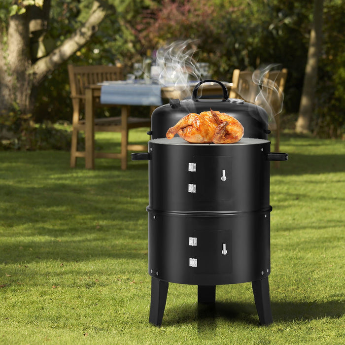 32" Charcoal Smoker BBQ Grill 3IN1 Outdoor Vertical Smoke Portable Meat Cooker