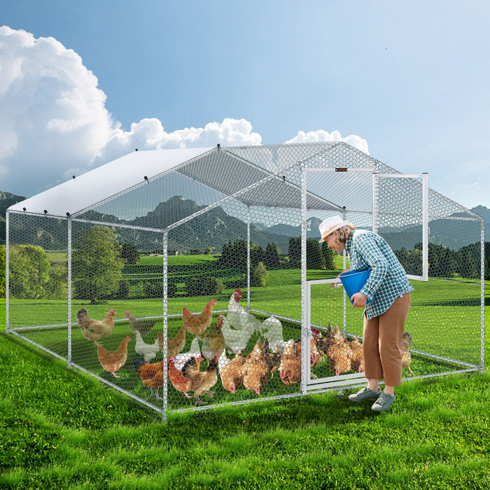 VEVOR Large Metal Chicken Coop Walk-In Chicken Run 13.1x9.8x6.6 ft Peaked Roof