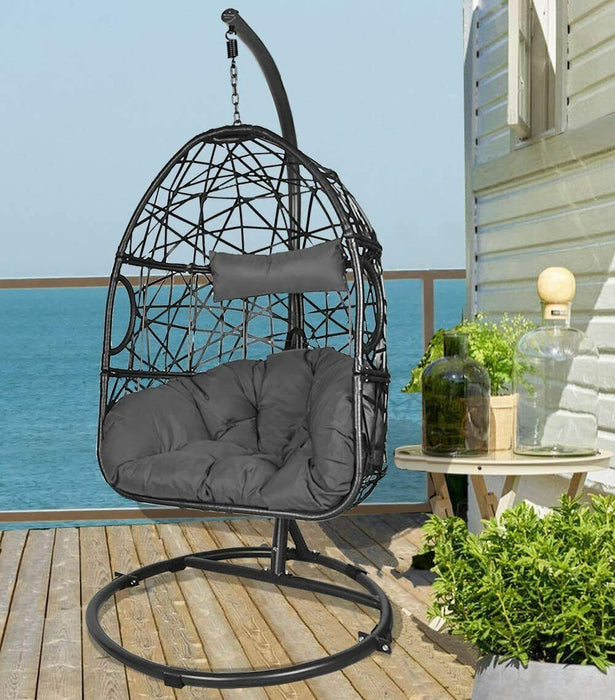 Wicker Egg Chair with Stand Outdoor and Indoor Hanging Swing Chair for Patio