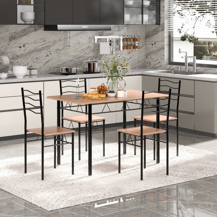 5 Piece Dining Table Set with 4 Chairs Wood Metal Kitchen Breakfast Furniture