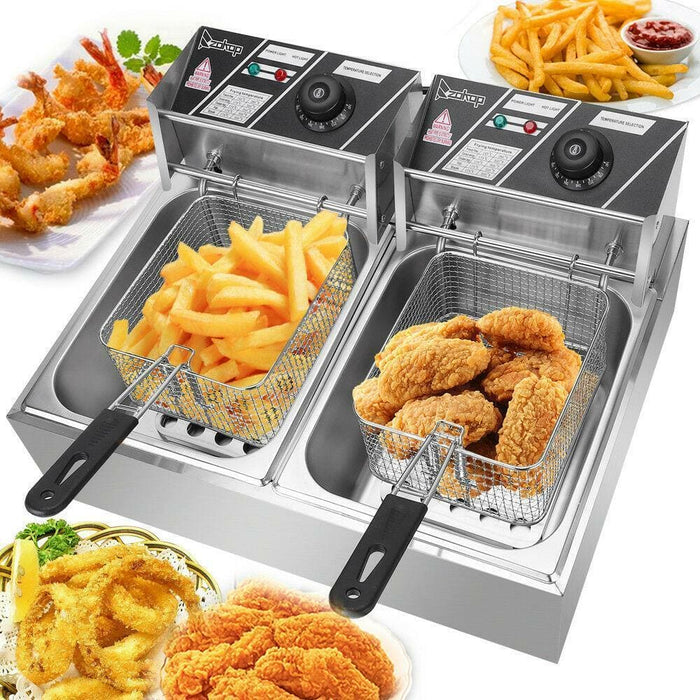 5000W 12L Electric Deep Fryer Dual Tank Commercial Restaurant Stainless Steel