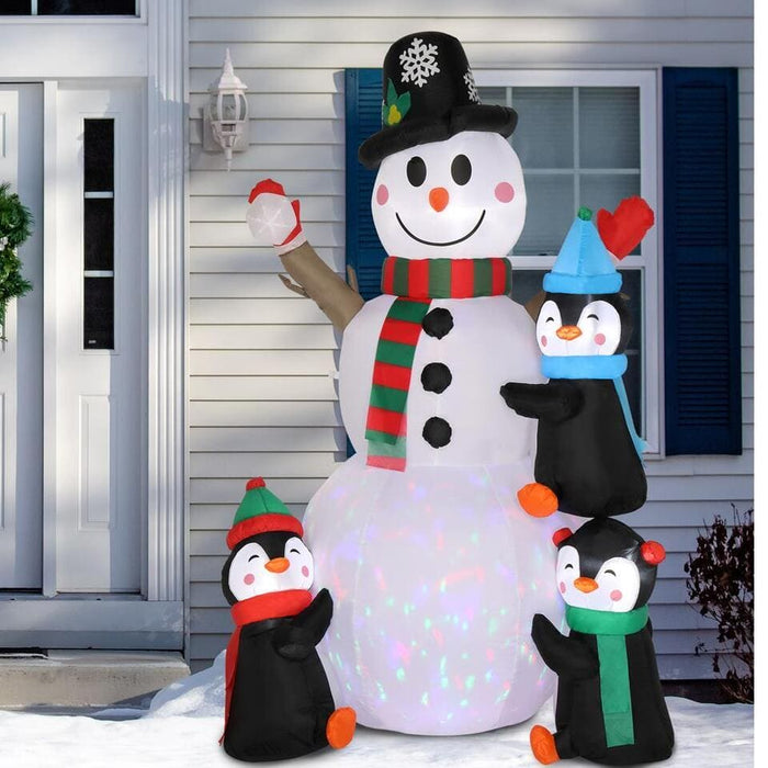 6Ft Inflatable Snowman Christmas Outdoor Penguins with Rotating LED Lights Decor