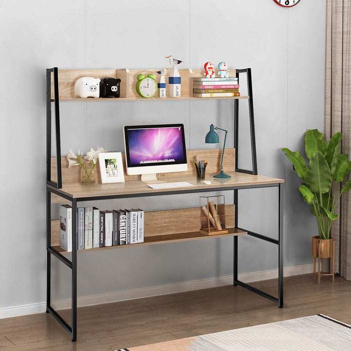 47" Computer Desk Writing Study Table Workstation w/Hutch & Bookshelf Natural