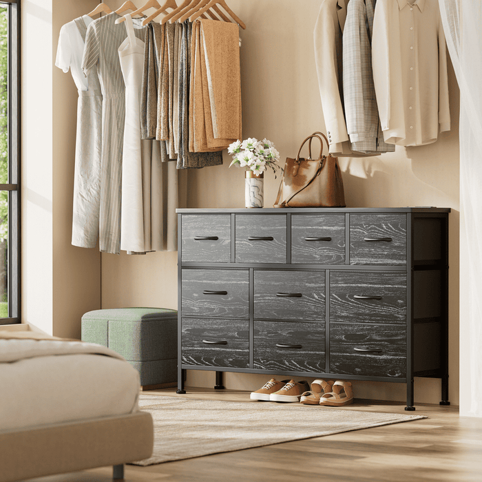 10 Drawer Dresser 43" TV Stand with Power Outlet Chest of Drawers Storage Black