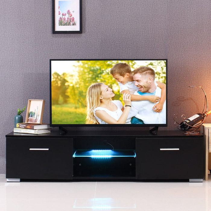 57'' TV Stand with 2 High Gloss Drawers LED Lights Modern Console Table Unit