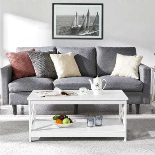 Wood X Design Coffee Table w/Storage Shelf for Living Room,Home Accent Furniture