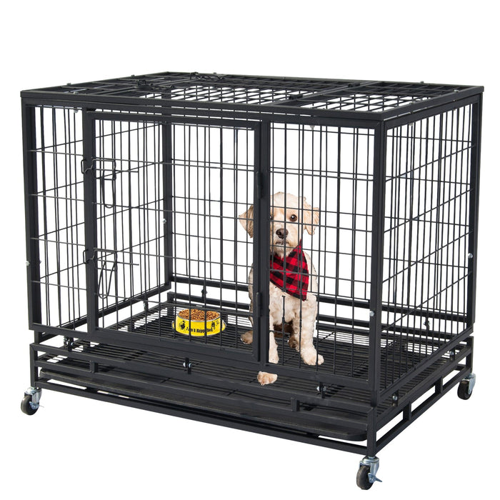 46" Pet Dog Cage Heavy Duty Strong Metal Wire Crate Kennel Playpen for Training