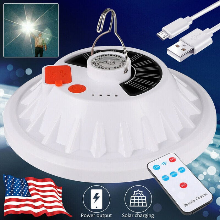 Solar/USB Charging LED Camping Lantern Remote Control Bulb Lamp Emergency Light