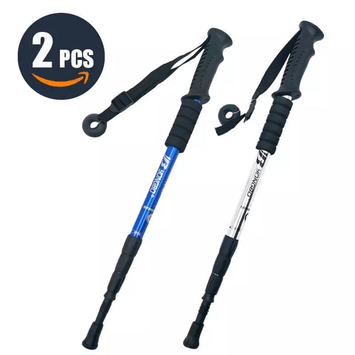 2Pc Trekking Walking Sticks Poles Adjustable Alpenstock anti-shock Hiking Travel