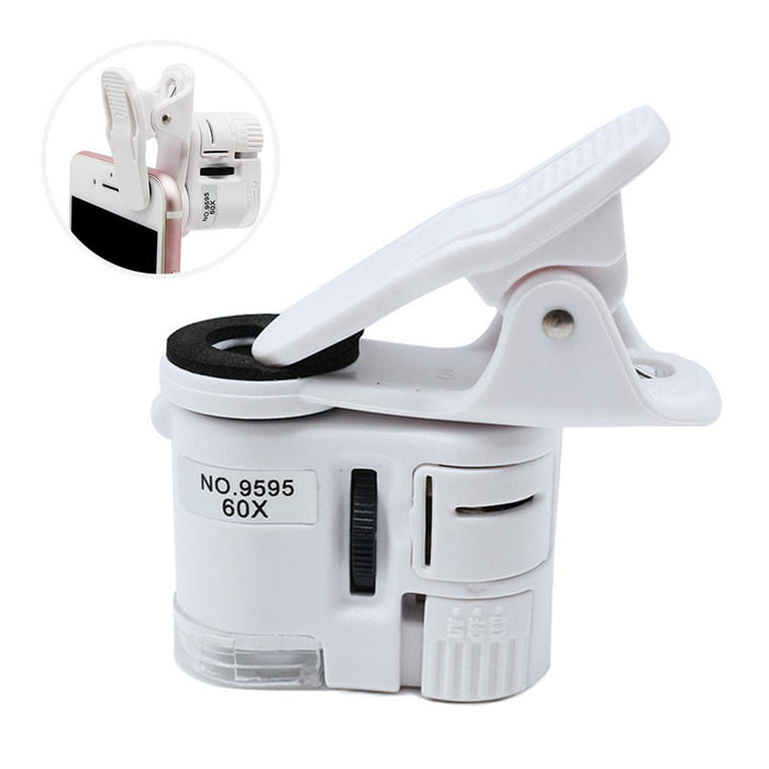 Magnifying Glass Focus Adjusted Pocket Universal Clip Microscope 60X LED Jewelry
