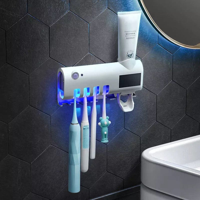 UV Light Toothbrush Sterilizer Holder Cleaner Wall Mount Toothpaste Dispenser