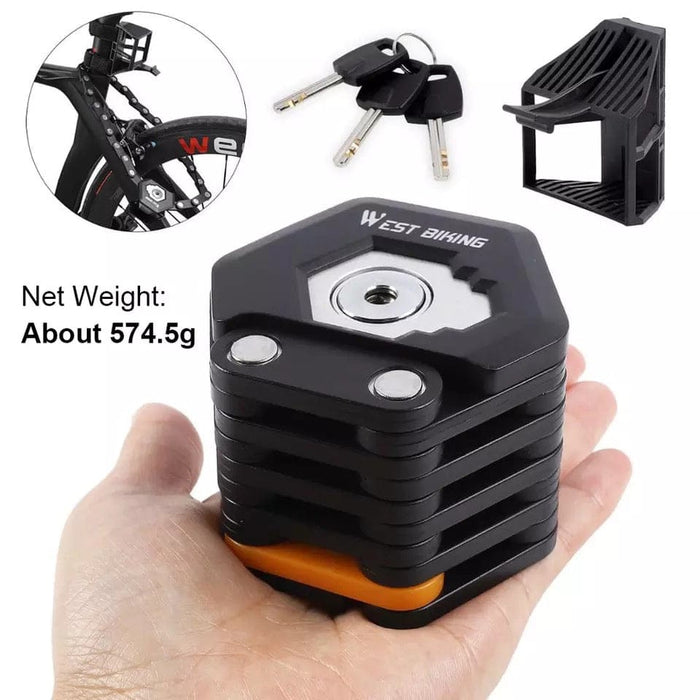 WEST BIKING Foldable Bike Chain Lock Bicycle Hamburger Lock with Keys Bracket