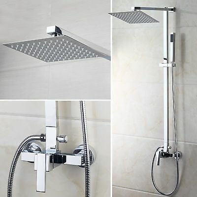 8" Bathroom Rain Shower Chrome Wall Mounted Faucet Mixer Hand Sprayer Tap Set