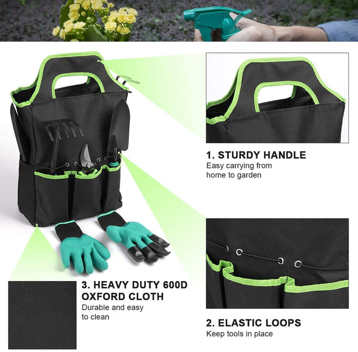 9pcs Garden Tool Set Vegetable Flower Gardening Hand Tools Kits w/ Carrying Bag