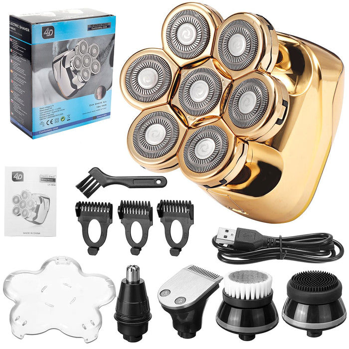 6 In 1 Electric Cordless Shaver Head Bald Beard Razor Rotary Nose Hair Trimmer