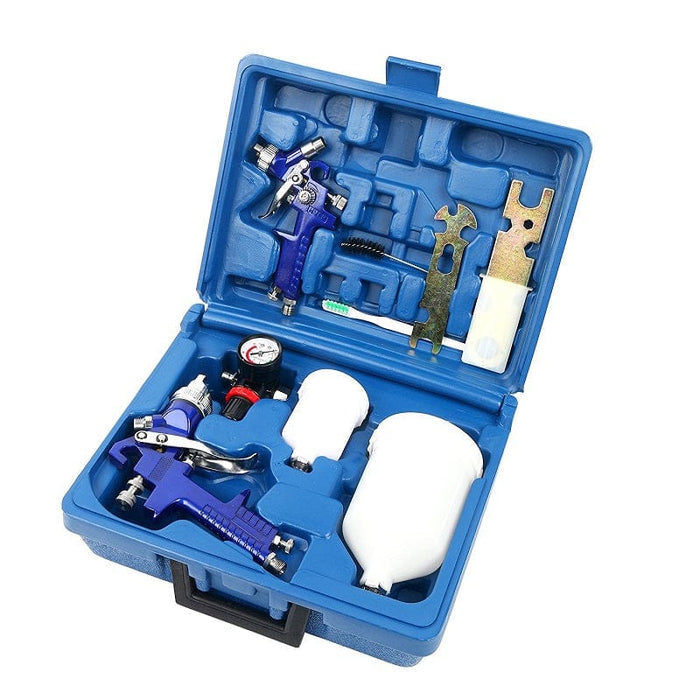 HVLP Paint Spray Guns + 0.8/1.4mm Nozzles, 600ml Cups, Air Regulator Kits Gauge