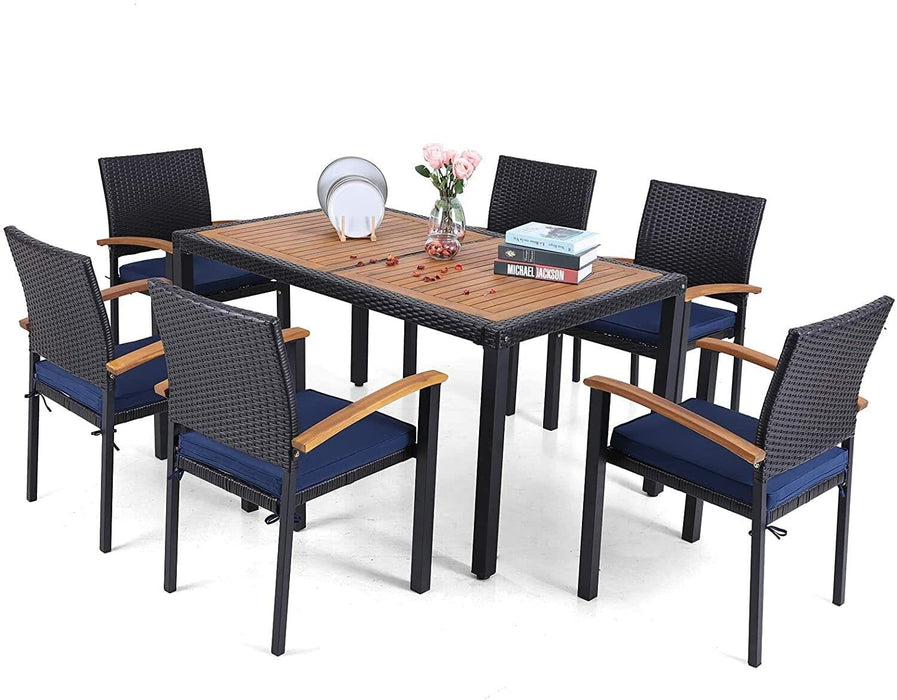 7-Piece Patio Dining Set Rattan Wicker Table Chairs Outdoor Furniture Set