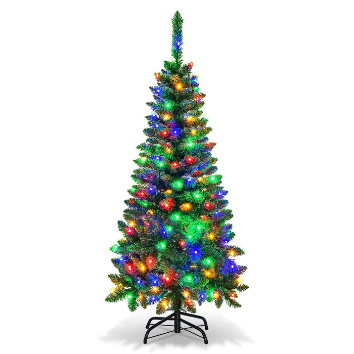 4.5ft Pre-Lit Hinged Artificial Fir Pencil Christmas Tree w/150 Multicolor Light