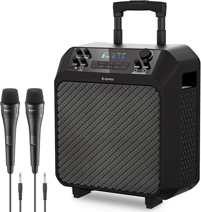 Donner Outdoor Speaker 3-Way PA System Portable Bluetooth Karaoke Machine &2 Mic