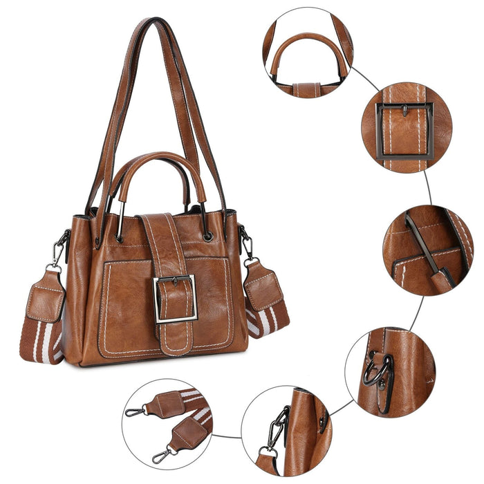 Women Brown Leather Handbag Messenger Crossbody Shoulder Bag Satchel Tote Purses