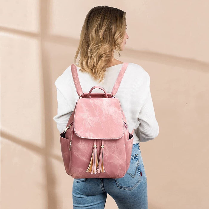 2 PCS Backpack Purse for Women, Fashion PU Leather Anti-theft Purse Backpack