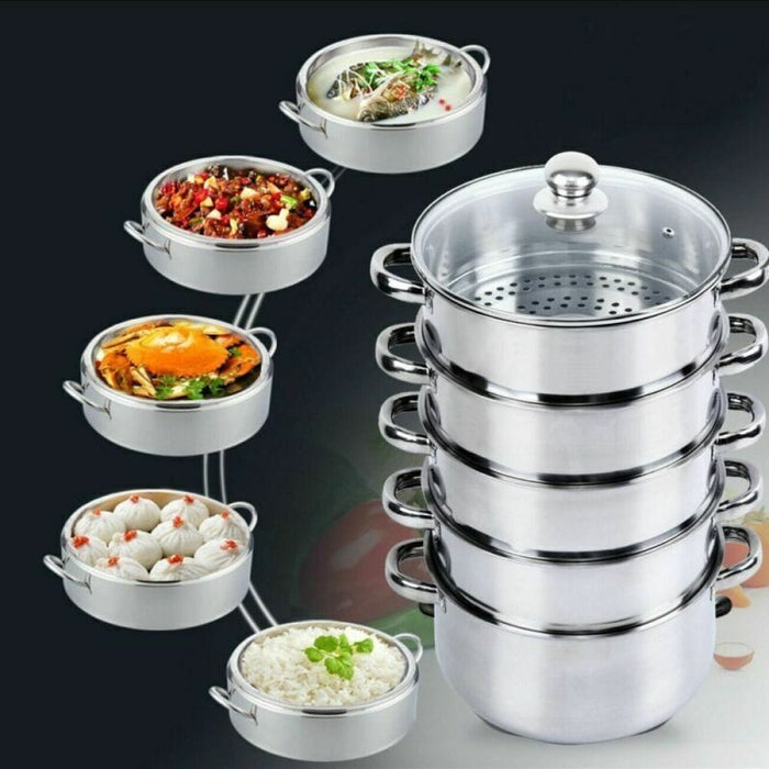 5 Tier Stainless Steel Steamer Hot Steam Pot Set Kitchen Cookware Cooker Tool