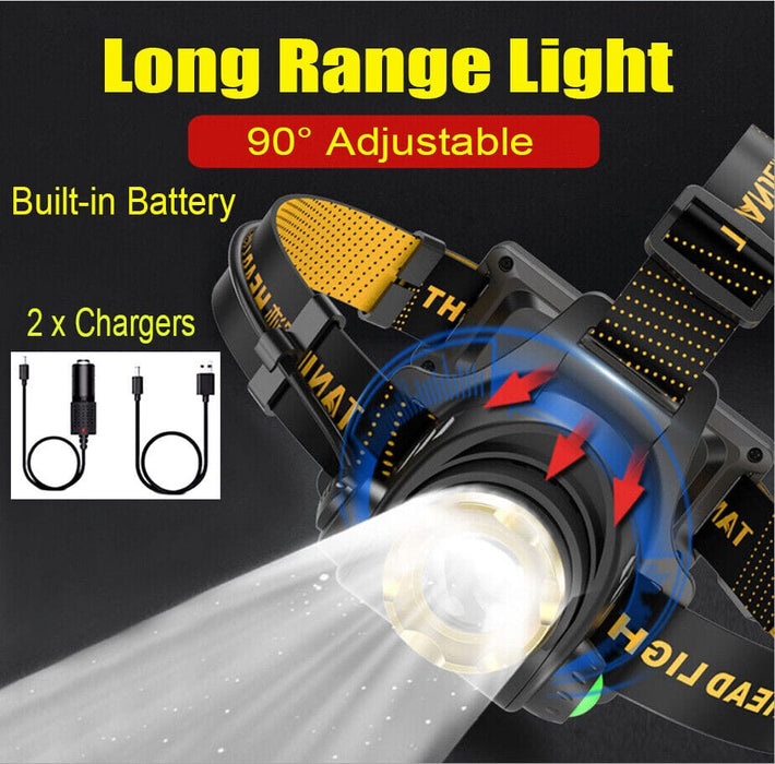 Super Bright LED Headlamp USB Rechargeable Headlight Flashlight Torch