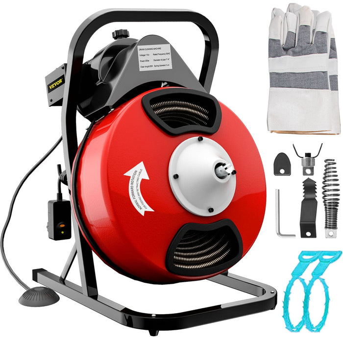 VEVOR Drain Cleaning Machine Drain Cleaner 50' x 1/2" Solid-Core Auger Cable