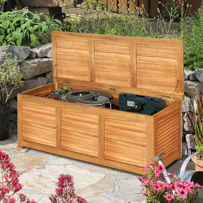 Wood Deck Box 47 Gallon Garden Backyard Storage Bench Container