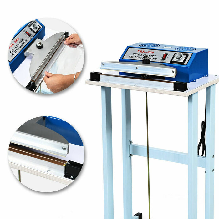 12" Foot Pedal Impulse Sealer Heat Seal Plastic Bag Sealing Machine w/ Cutter