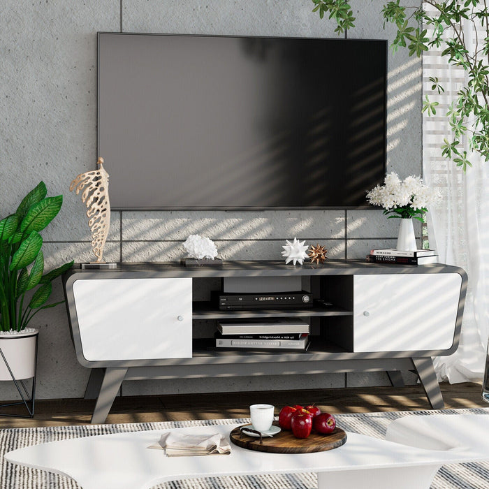55" Console Table TV Stand w/Wide Tabletop &Sliding Doors &Adjustable Open