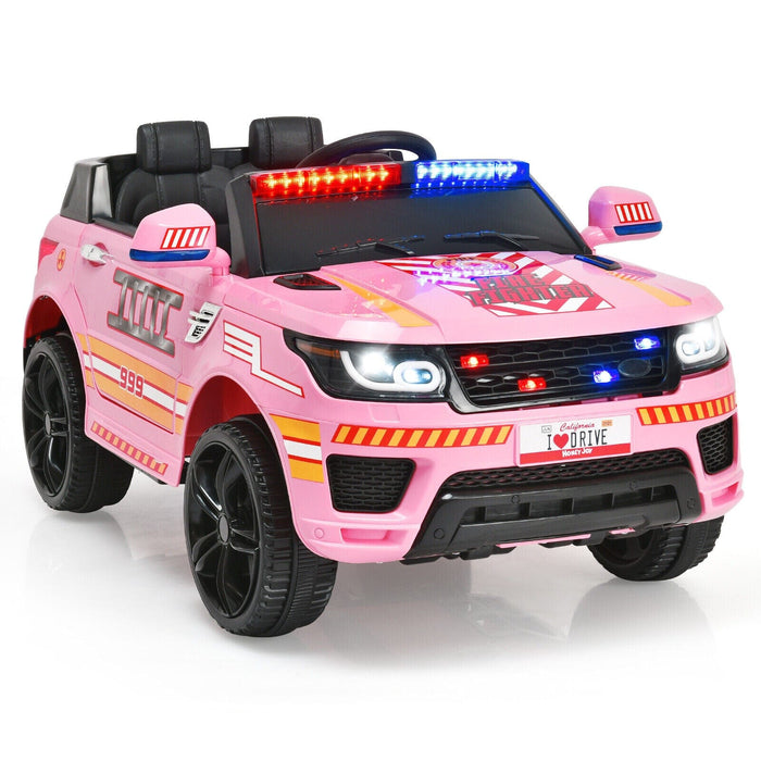 HoneyJoy 12V Kids Ride On Fire Truck RC Electric Truck w/LED Light & Siren Pink/Red