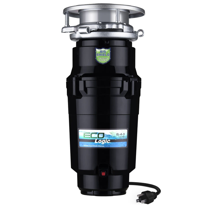 Eco Logic Kitchen Garbage Disposal with Removeable Splash Guard, 1/3 HP, Black